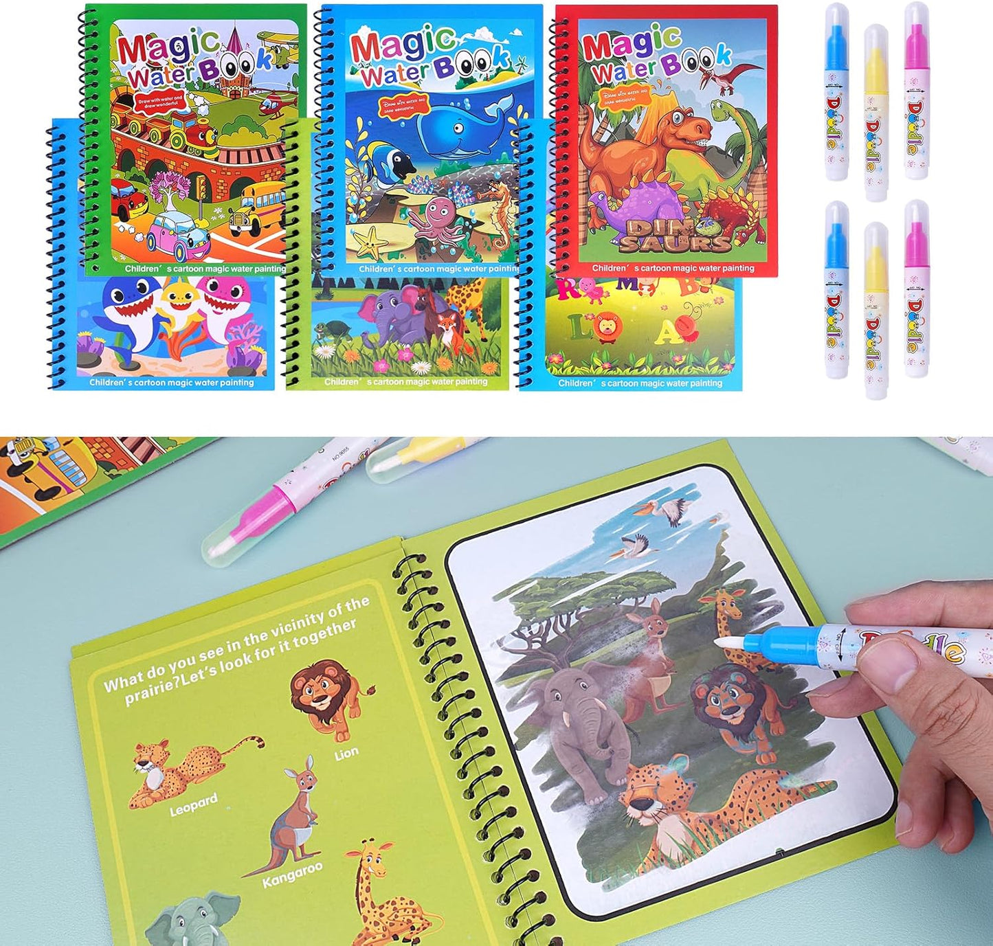 Magic Water Coloring Book (conjunto de 6 peças)