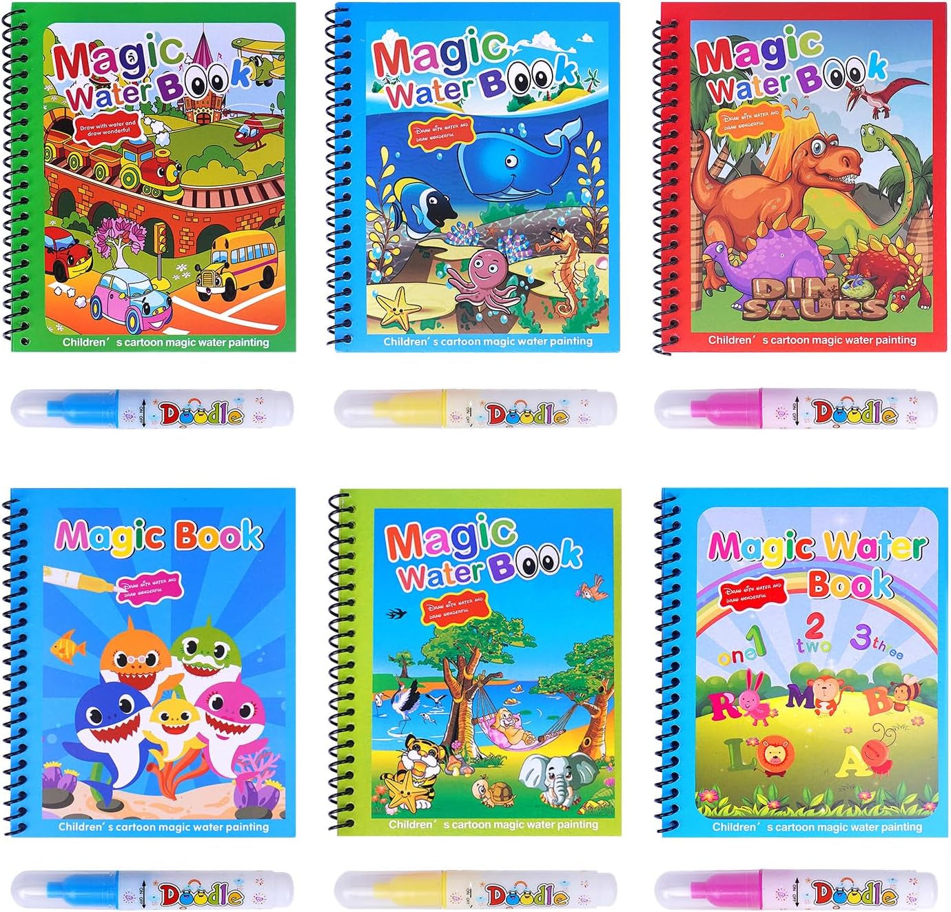 Magic Water Coloring Book (conjunto de 6 peças)