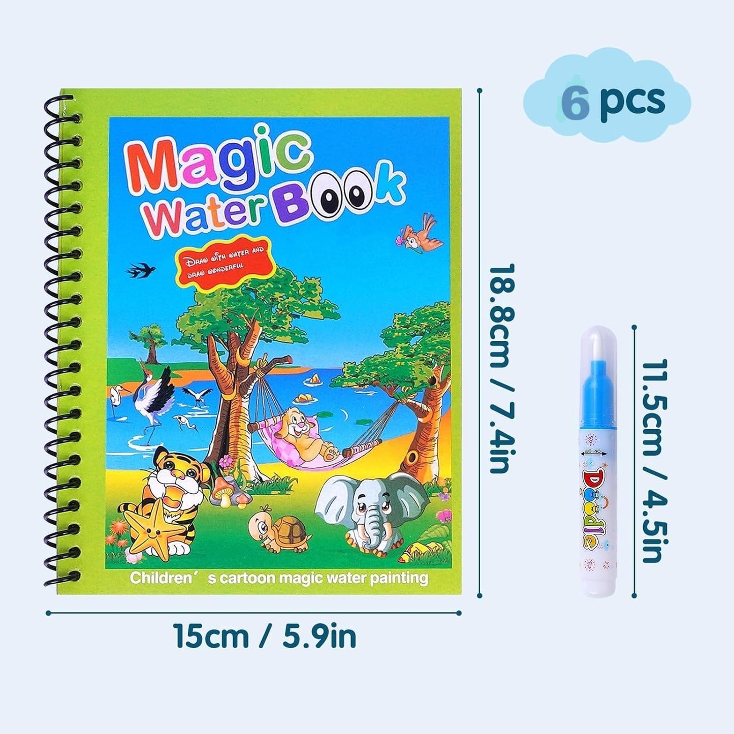 Magic Water Coloring Book (conjunto de 6 peças)