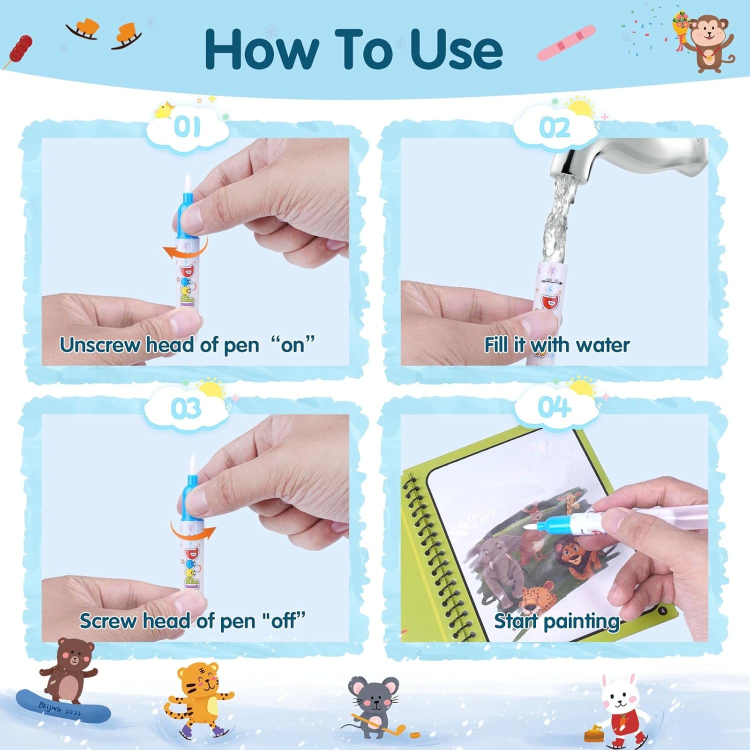 Magic Water Coloring Book (conjunto de 6 peças)